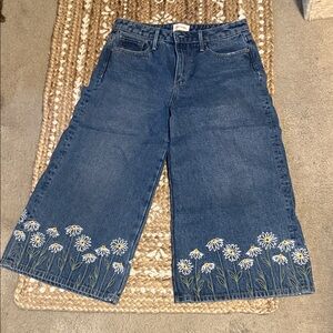 DRIFTWOOD Blue Wide Leg Jeans with Daisy Embroidery